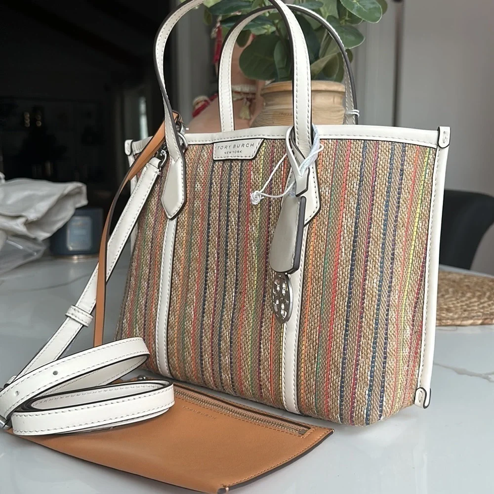 Tory Burch Small Perry Stripe Raffia Tote